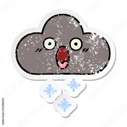distressed sticker of a cute cartoon storm snow cloud