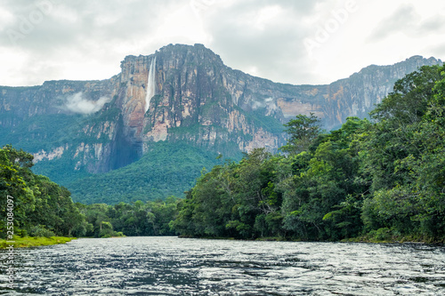 View of Angel falls from Carrao river  Canaima National Park  Venezuela