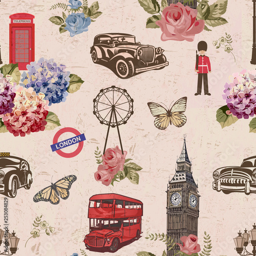 Seamless London travel wallpaper.Vintage background.