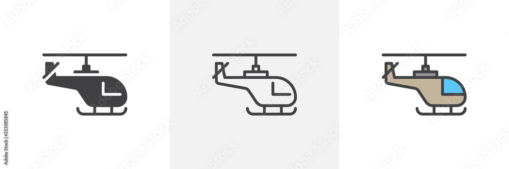 Helicopter icon. Line, glyph and filled outline colorful version, copter outline and filled vector sign. Symbol, logo illustration. Different style icons set. Pixel perfect vector graphics Helicopter icon. Line, glyph and filled outline colorful version, copter outline and filled vector sign. Symbol, logo illustration. Different style icons set. Pixel perfect vector graphics
