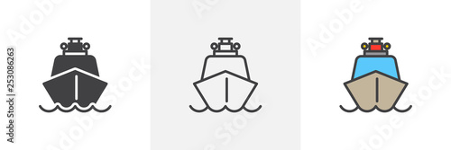 Ship boat icon. Line, glyph and filled outline colorful version, Coast guard ship outline and filled vector sign. Symbol, logo illustration. Different style icons set. Pixel perfect vector graphics