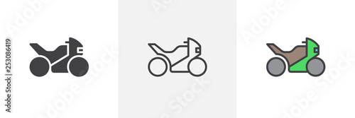 Motorbike, bike icon. Line, glyph and filled outline colorful version, Sport motorcycle outline and filled vector sign. Symbol, logo illustration. Different style icons set. Pixel perfect vector 