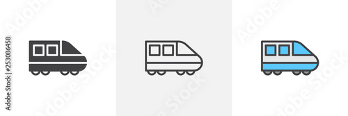 Modern high speed train icon. Line, glyph and filled outline colorful version, locomotive outline and filled vector sign. Symbol, logo illustration. Different style icons set. Pixel perfect vector 