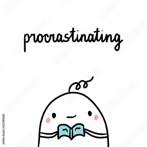 Procrastinating bad habit hand drawn illustration with cute marshmallow