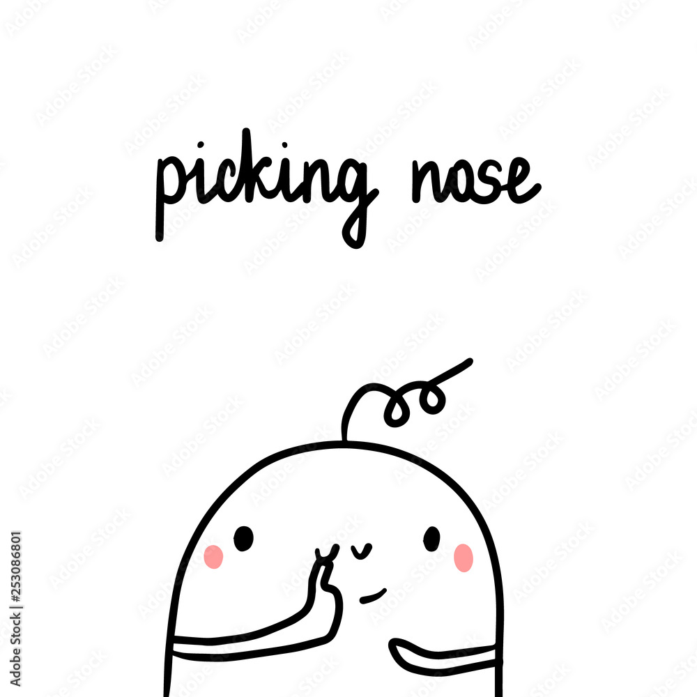 Picking nose bad habit hand drawn illustration with cute marshmallow Picking nose bad habit hand drawn illustration with cute marshmallow