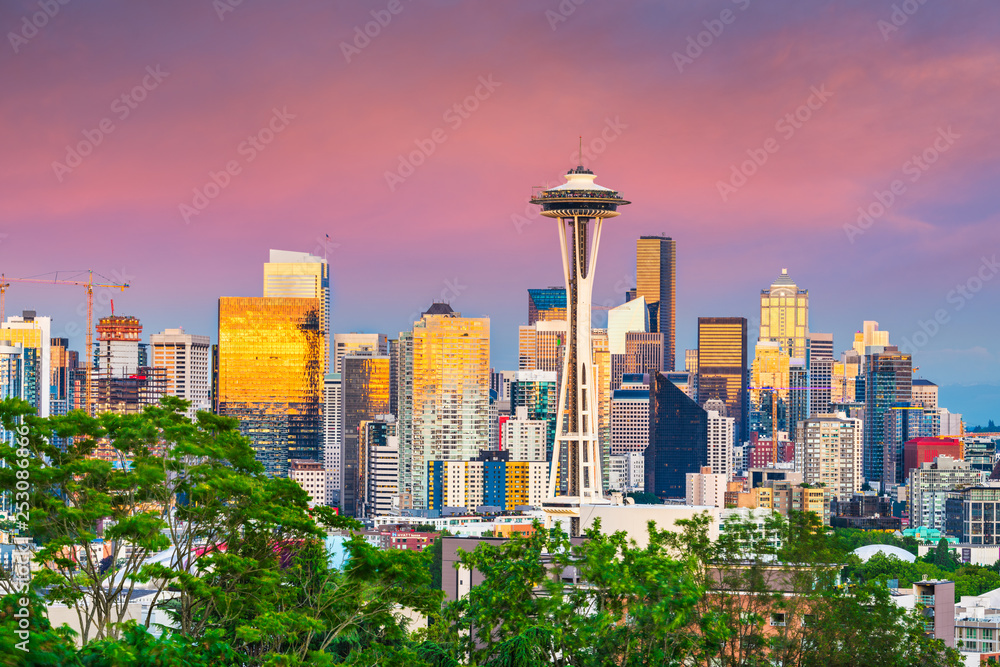 Seattle, Washington, USA downtown skyline at night