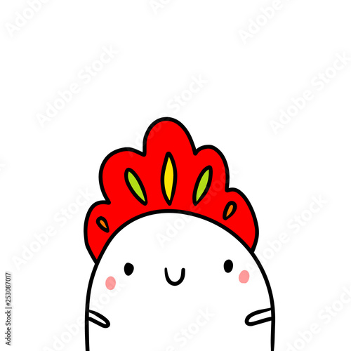 traditional russian hat wrapping hand drawn illustration with cute marshmallow