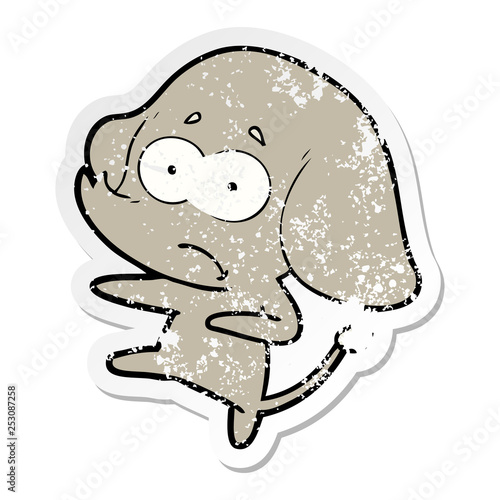 distressed sticker of a cartoon unsure elephant