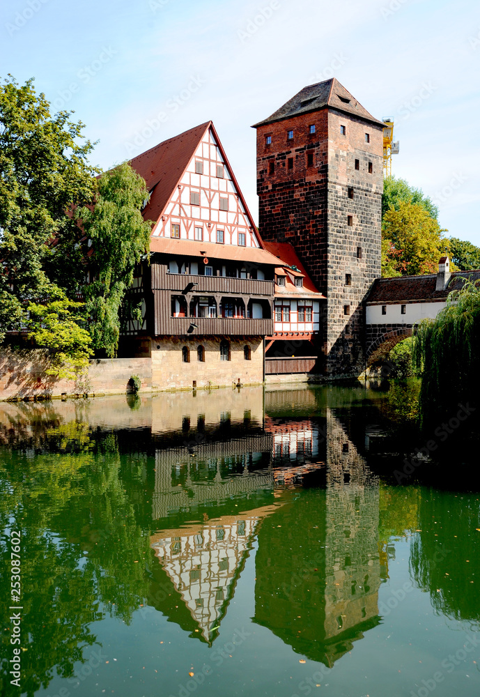 The beautiful town of Nuremberg, Germany sits on the Pegnitz river. The beautiful town of Nuremberg, Germany sits on the Pegnitz river.