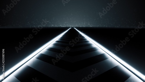 Futuristic abstract light way to stage. Future concept background. CGI illustration.