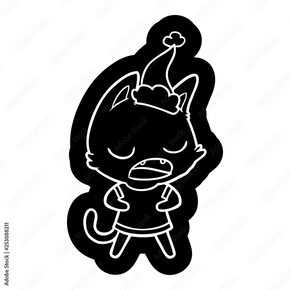 Fototapeta premium talking cat cartoon icon of a wearing santa hat
