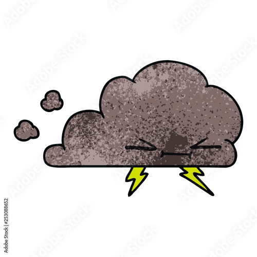 textured cartoon of a grumpy lightening cloud
