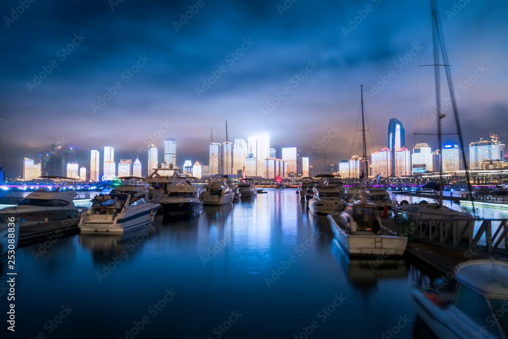 Nightscape of Fushan Bay, Qingdao..
