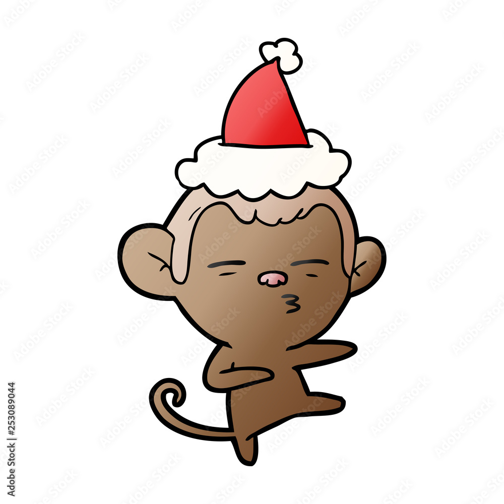 gradient cartoon of a suspicious monkey wearing santa hat gradient cartoon of a suspicious monkey wearing santa hat