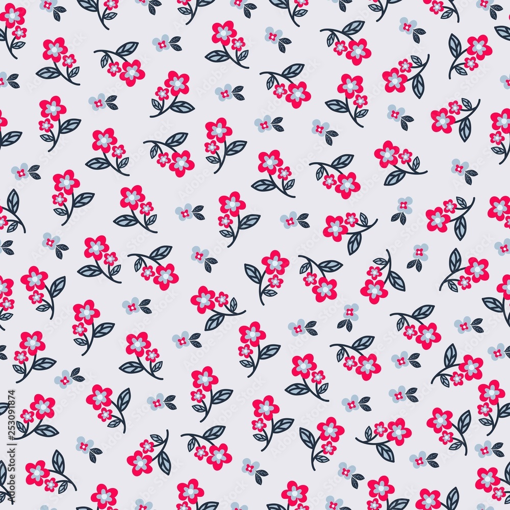 red and blue flower seamless pattern