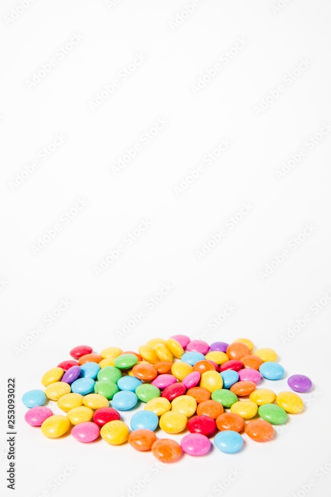 Pile of colorful sweets candies - side view. Pile of colorful sweets candies - side view.