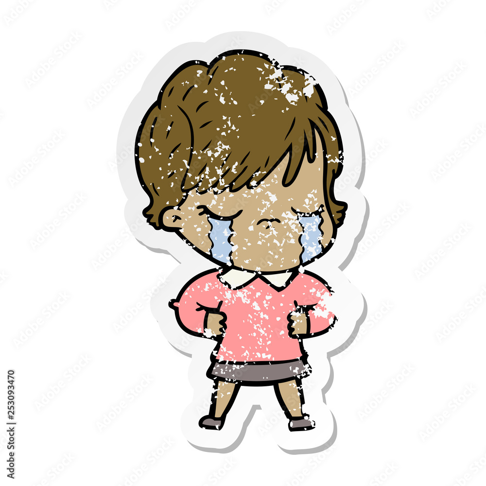 distressed sticker of a cartoon woman crying distressed sticker of a cartoon woman crying