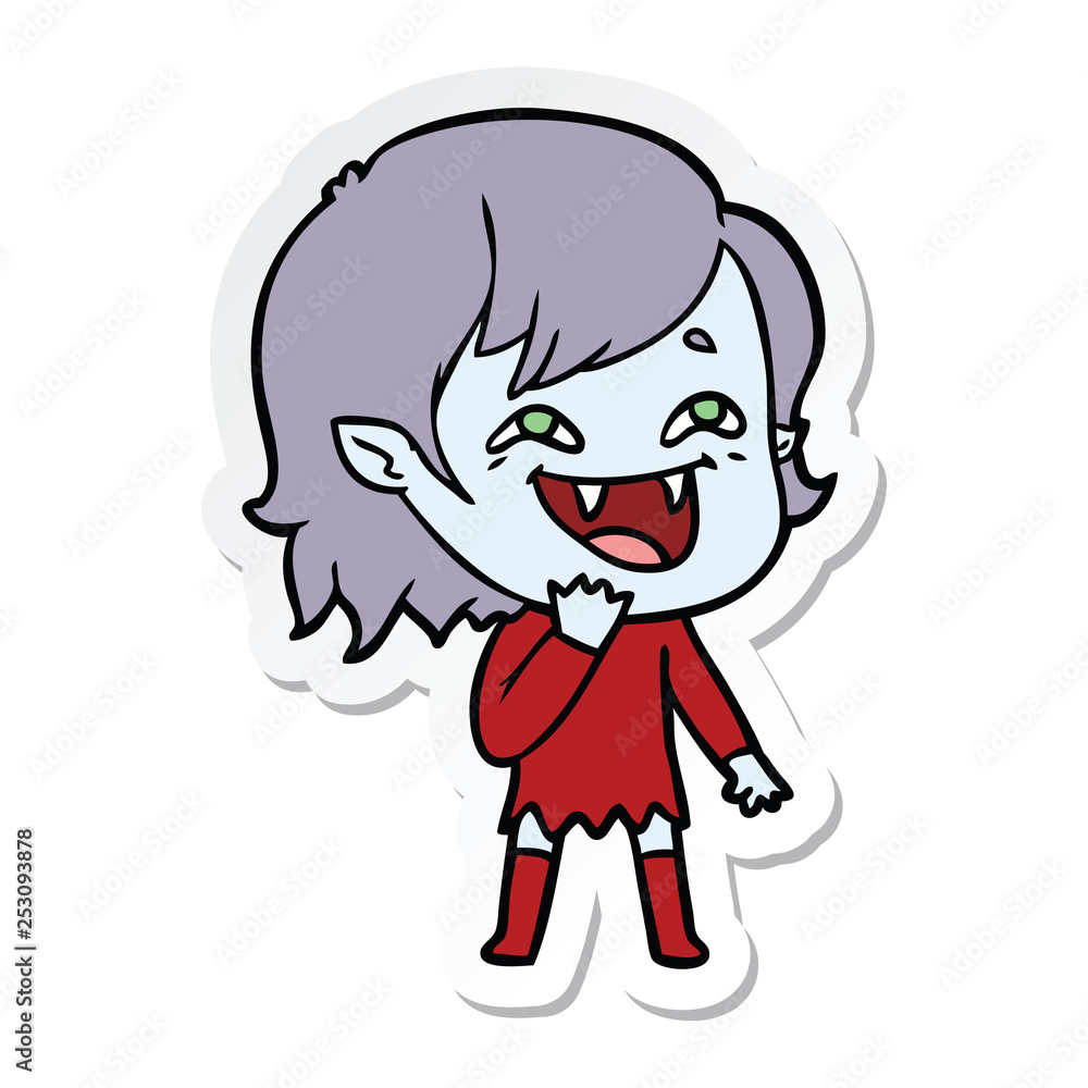 sticker of a cartoon laughing vampire girl sticker of a cartoon laughing vampire girl