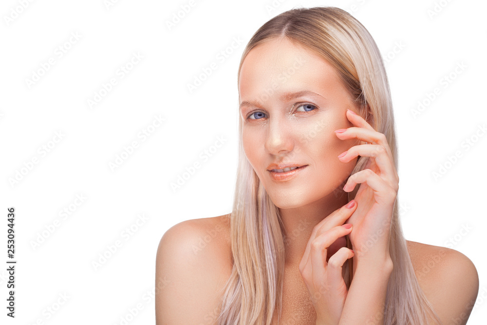 Beautiful woman face studio isolated on the white Beautiful woman face studio isolated on the white