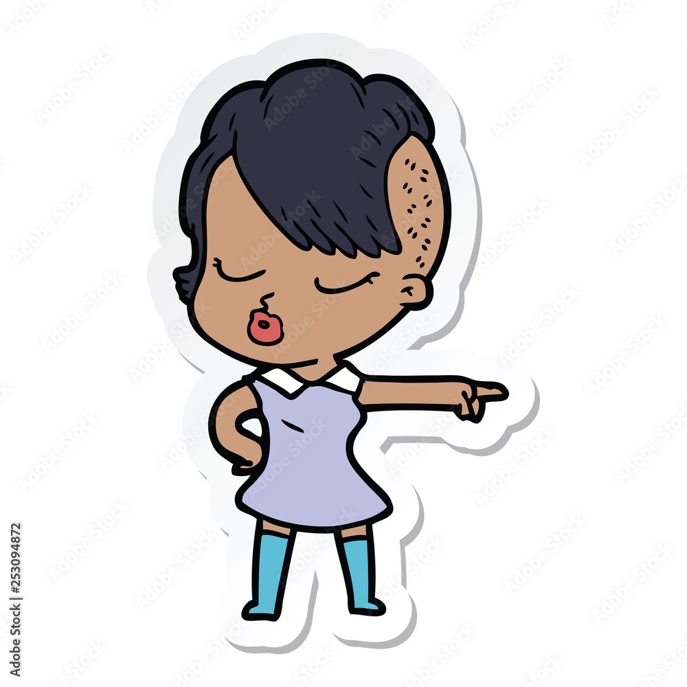 sticker of a cartoon pretty hipster girl sticker of a cartoon pretty hipster girl