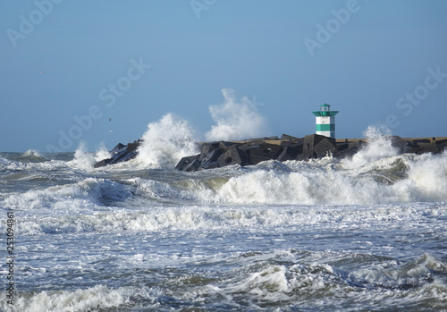 Netherlands; storm on sea in Scheveningen