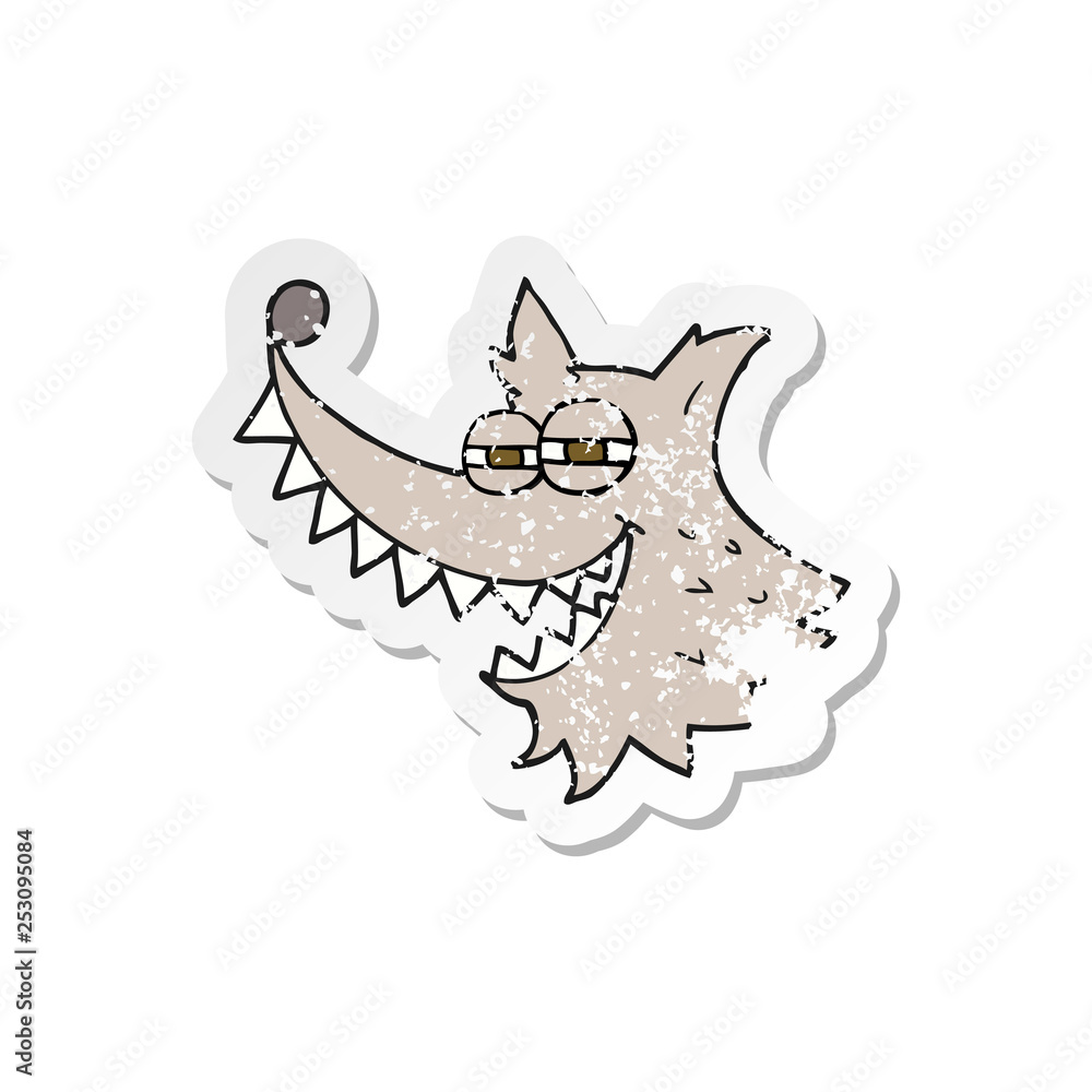 retro distressed sticker of a cartoon crazy wolf