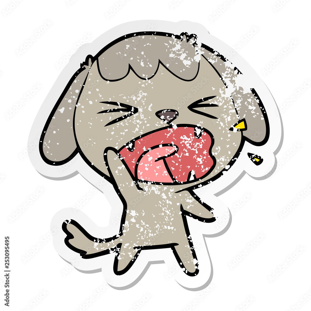 Obraz premium distressed sticker of a cute cartoon dog barking