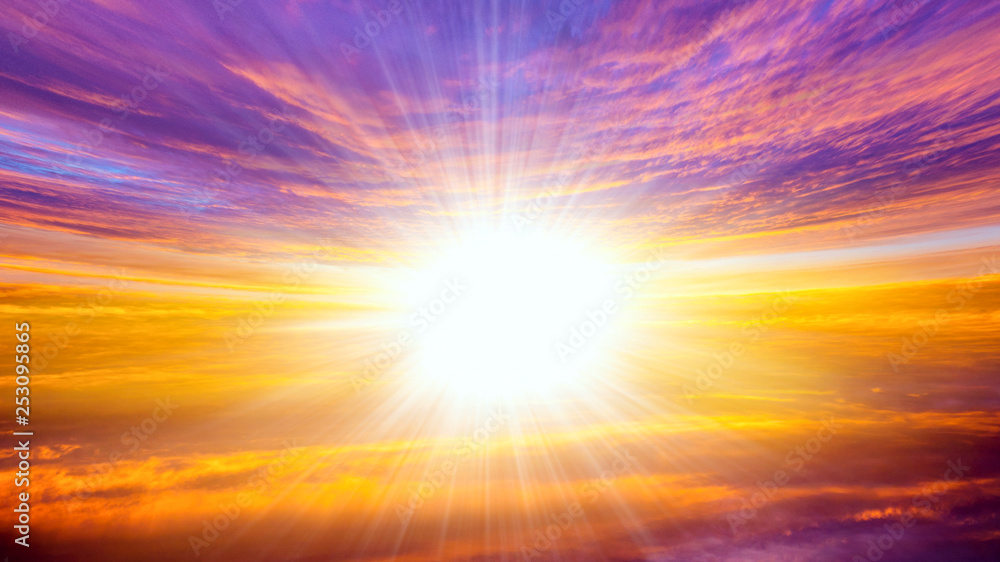Abstract big explosion . Light from sky . Religion background . beautiful cloud . background sky at sunset and dawn .