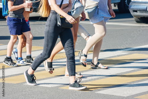 pedestrians at a pedestrian crossing