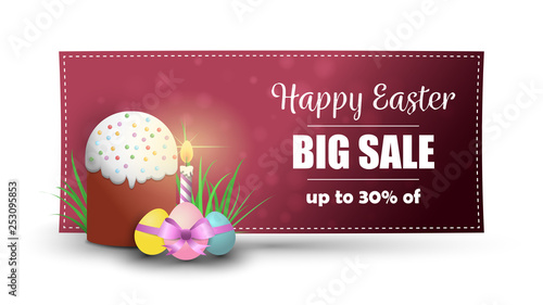 Easter cake, Easter eggs and candle. Vector Easter sale banner.