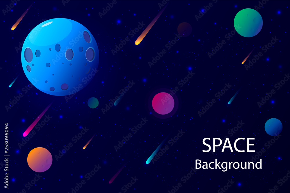Planets, stars and deep space background. Vector.
