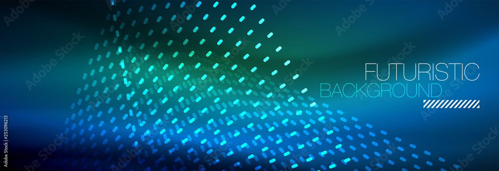 Glowing light particles in dark neon space, magic glow shiny abstract background Glowing light particles in dark neon space, magic glow shiny abstract background