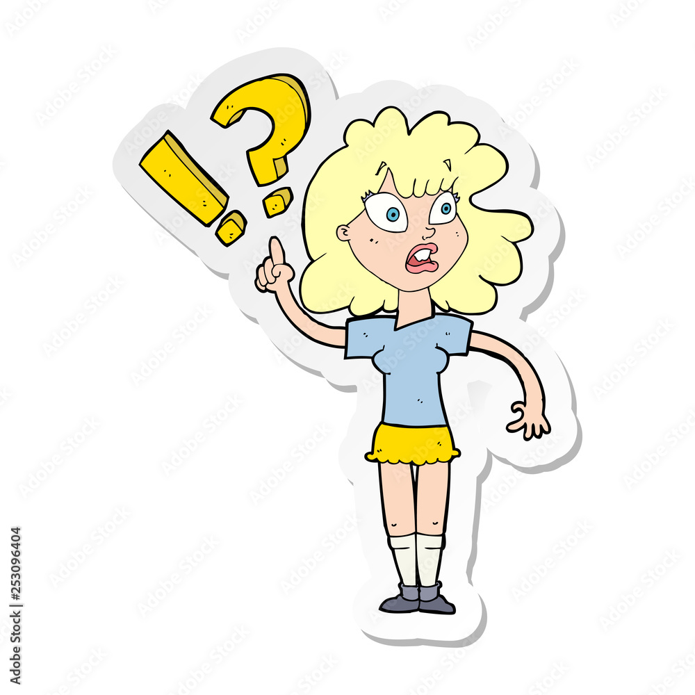 sticker of a cartoon woman with question sticker of a cartoon woman with question