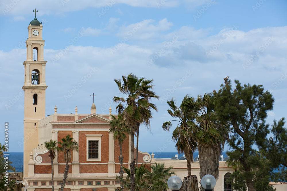 St. Peter's Church, Jaffa background.