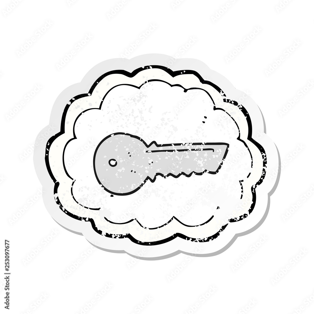 retro distressed sticker of a cartoon door key retro distressed sticker of a cartoon door key