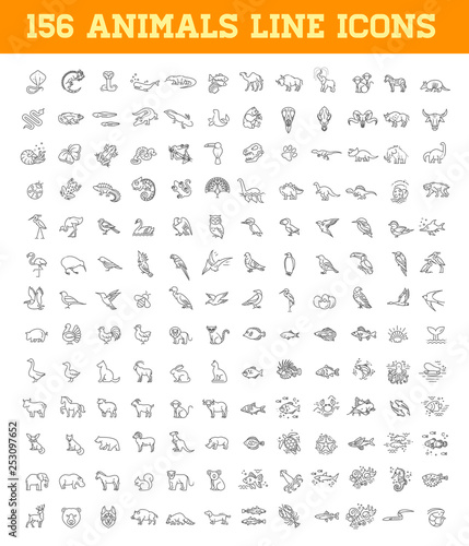 Line animals concepts. Vector thin Icons set