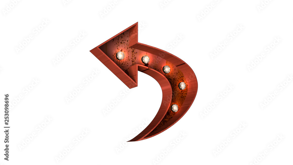 Naklejka premium Vintage Old Metal Marquee Retro Arrow with Lights On