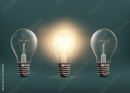 Vector light bulbs isolated on dark background