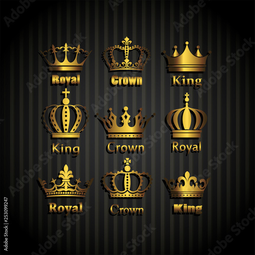 Crown icon set heraldic symbol vector illustration.