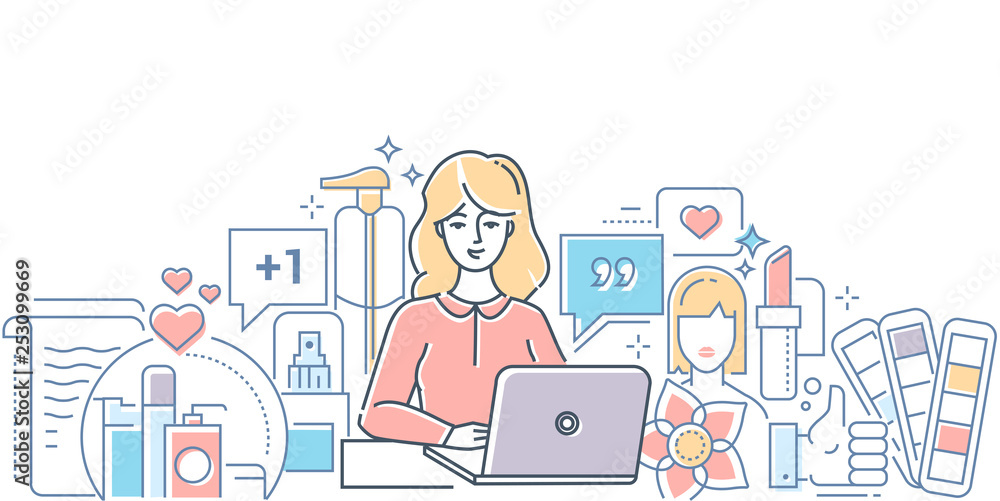 Beauty blog - modern line design style illustration Beauty blog - modern line design style illustration