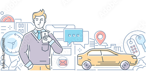 Car sharing - modern line design style illustration