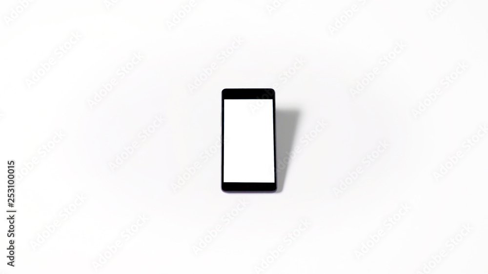 Mobile phone with empty white blank screen mockup isolated on white background. With shadow and copy space. Mobile phone with empty white blank screen mockup isolated on white background. With shadow and copy space.