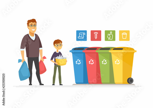 Recycling concept - modern cartoon people characters illustration