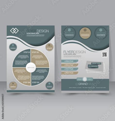 Flyer template. Business brochure. Editable A4 poster for design, education, presentation, website, magazine cover. Green color.