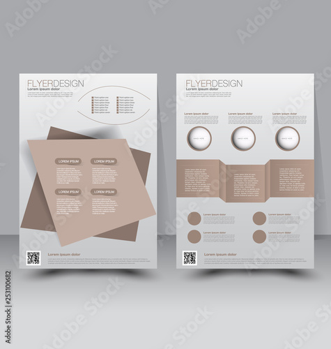 Flyer template. Business brochure. Editable A4 poster for design, education, presentation, website, magazine cover. Brown color.