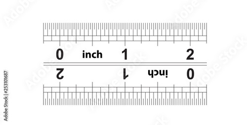 Ruler bidirectional 2 inches. The division price is 1/32 inch. Precise measuring tool. Calibration grid.