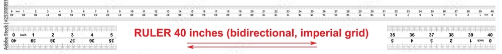 Ruler bidirectional 40 inches. The division price is 1/32 inch. Precise measuring tool. Calibration grid. Ruler bidirectional 40 inches. The division price is 1/32 inch. Precise measuring tool. Calibration grid.