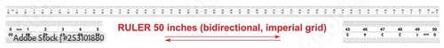 Ruler bidirectional 50 inches. The division price is 1/32 inch. Precise measuring tool. Calibration grid.