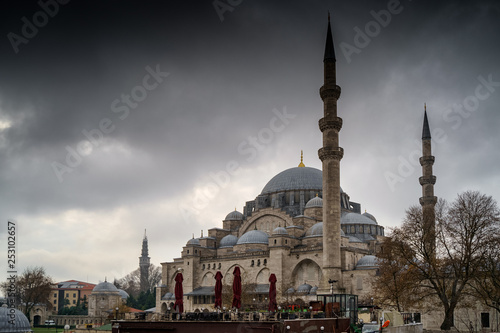Suleymaniye Mosque in Istanbul, Turkey at rainy day