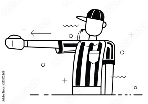 Referee Flat trendy vector Blowing Whistle and Calling First Down On Play